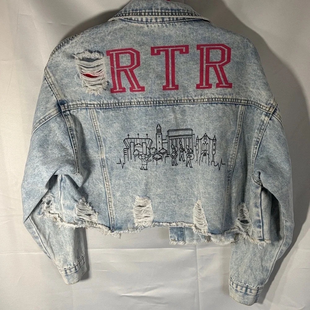 RTR COLLEGE DENIM JACKET Distressed SZ Small - Picture 6 of 9